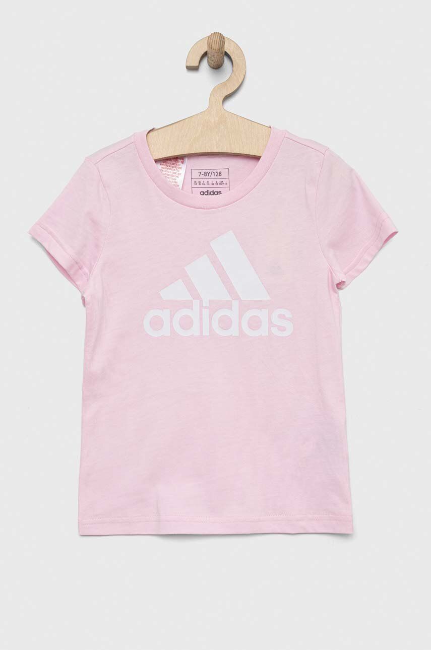 Dětské bavlněné tričko adidas G BL růžová barva - růžová -  Hlavní materiál: 100 % Bavlna 