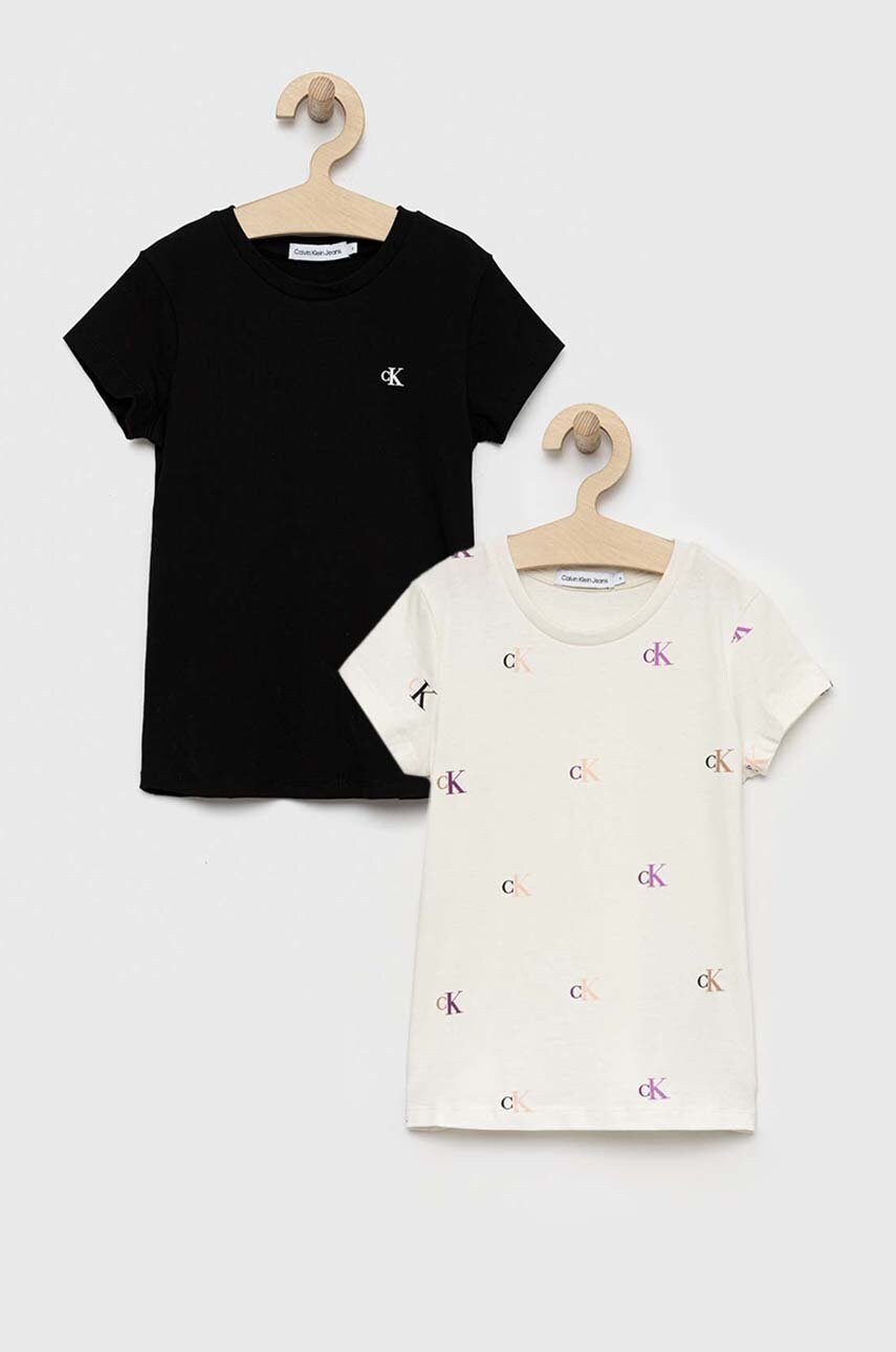 

Детска памучна тениска Calvin Klein Jeans (2 броя) в черно, Черен