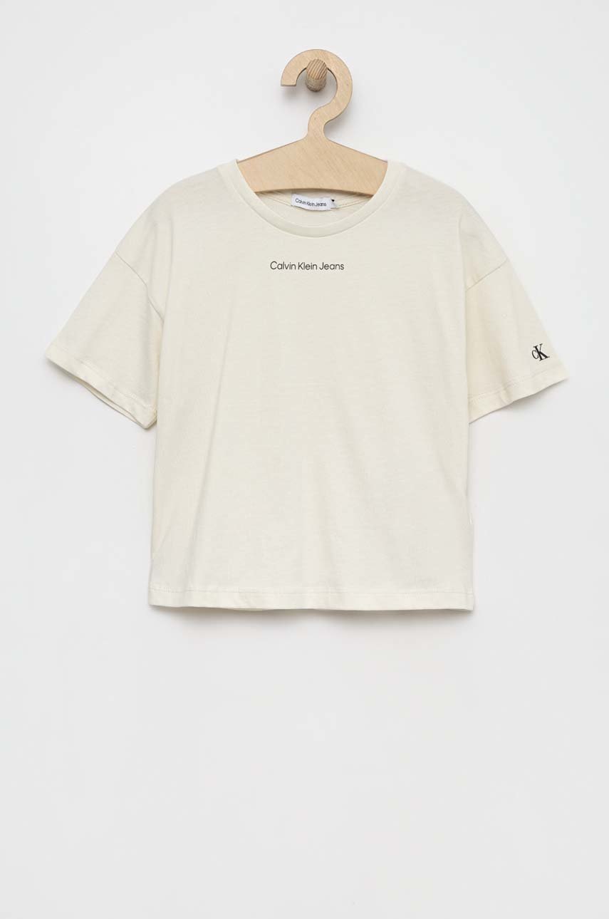 

Детска памучна тениска Calvin Klein Jeans в бежово, Бежов
