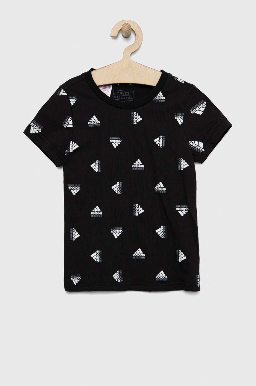 Levně Dětské bavlněné tričko adidas G BLUV černá barva