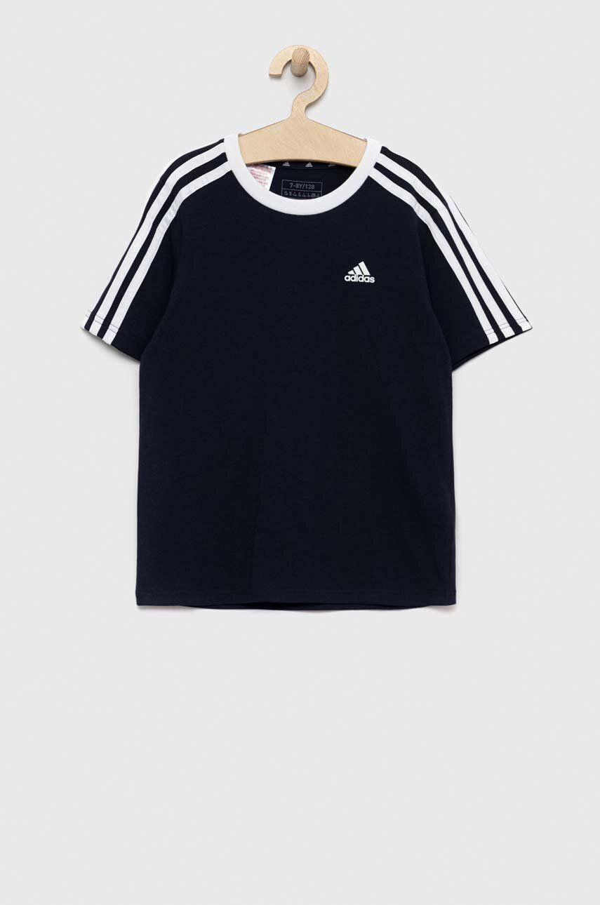 Levně Dětské bavlněné tričko adidas G 3S BF tmavomodrá barva