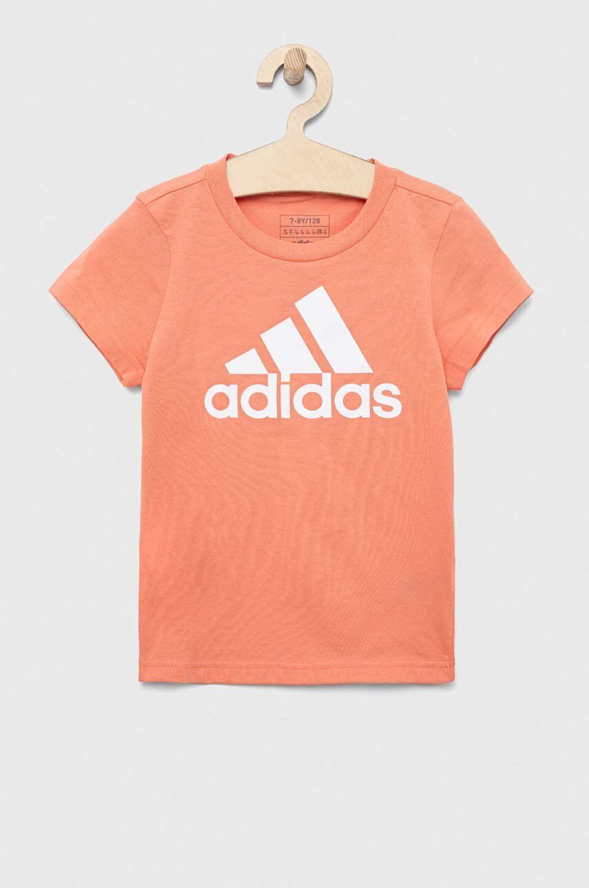 Levně Dětské bavlněné tričko adidas G BL oranžová barva