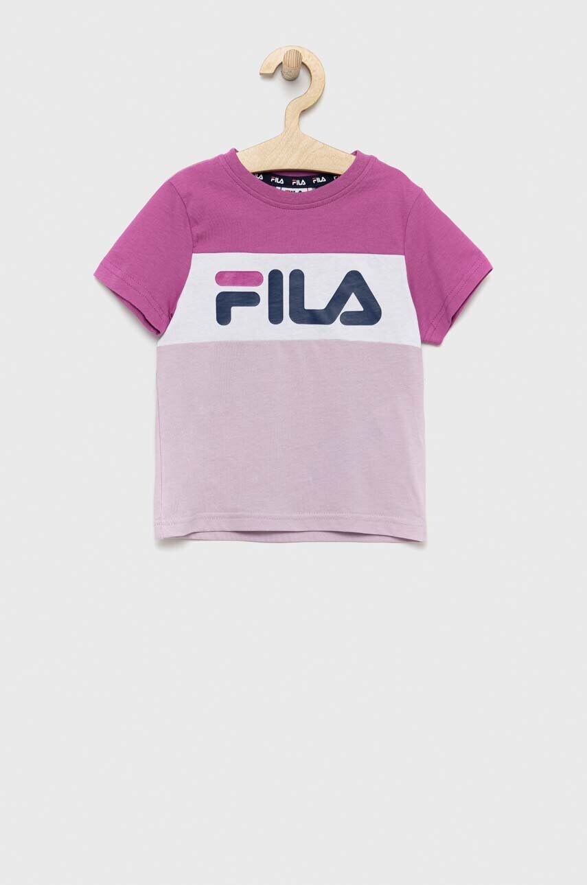 

Дитяча бавовняна футболка Fila колір фіолетовий