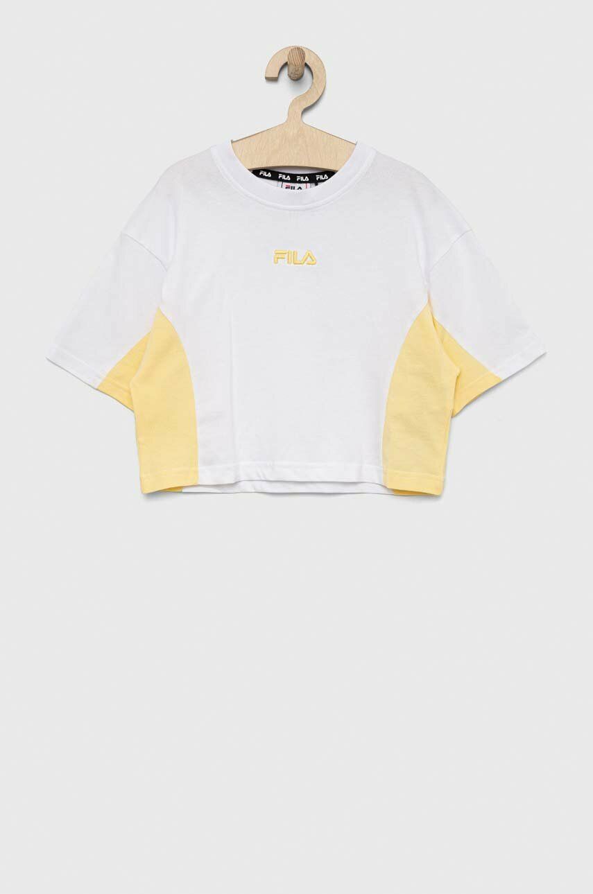 Levně Dětské bavlněné tričko Fila bílá barva