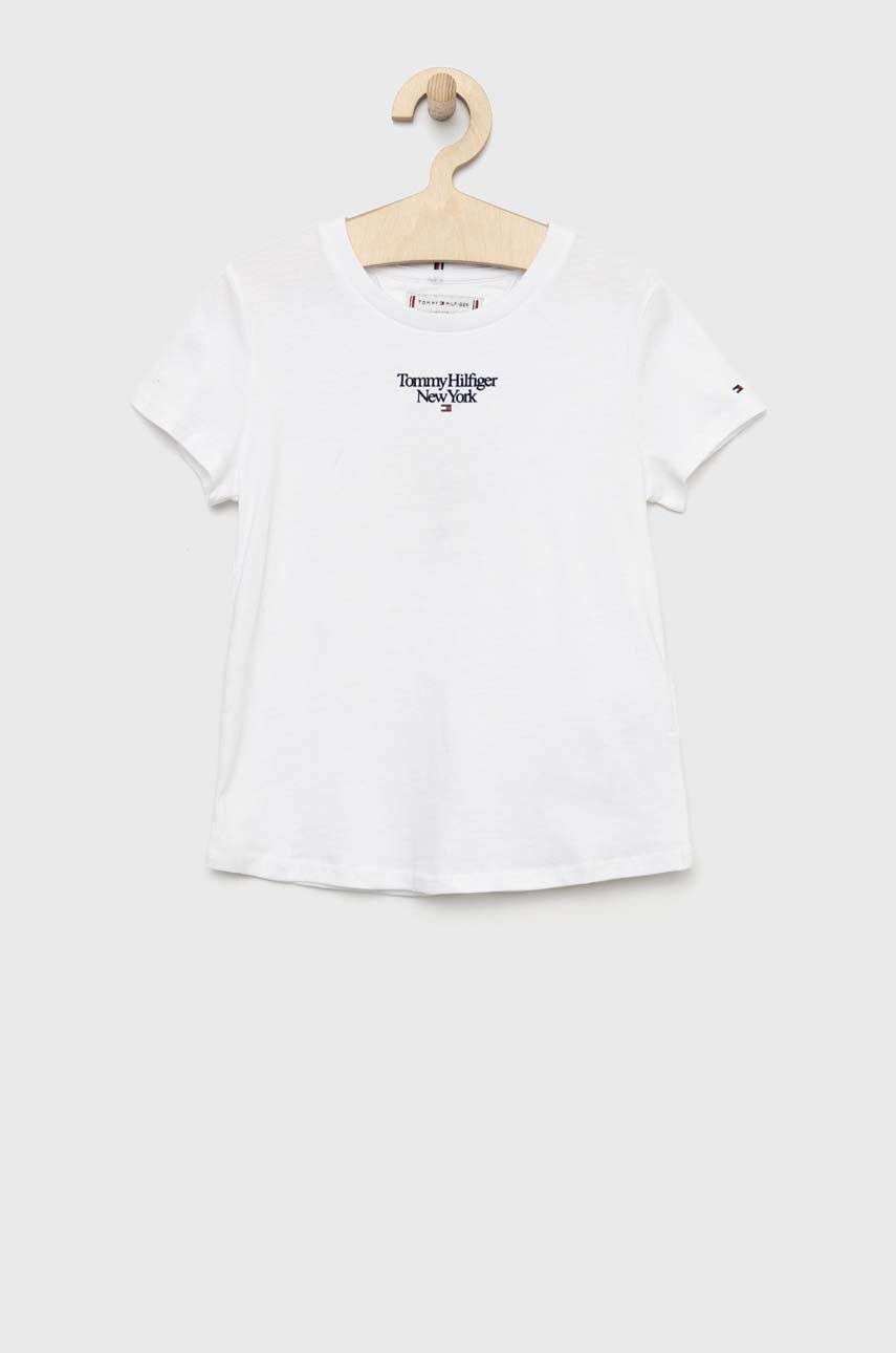 

Детска памучна тениска Tommy Hilfiger в бяло, Бял