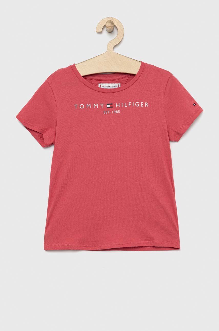 Levně Dětské bavlněné tričko Tommy Hilfiger růžová barva