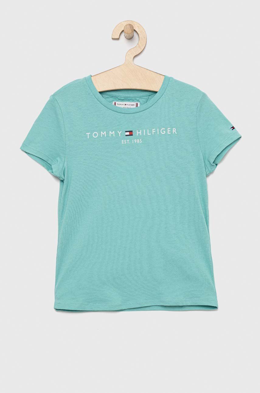 Levně Dětské bavlněné tričko Tommy Hilfiger tyrkysová barva
