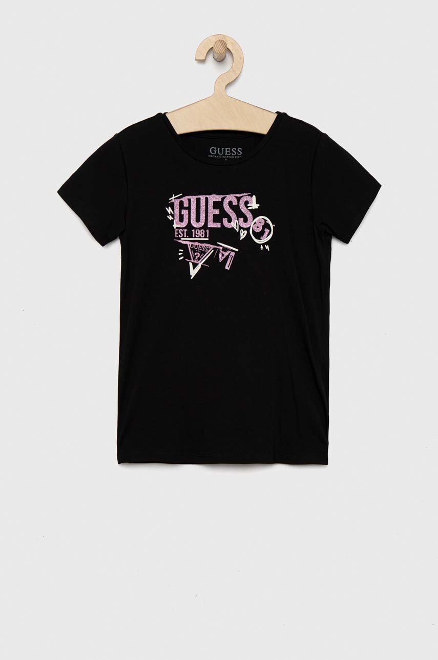 

Детска тениска Guess в черно, Черен