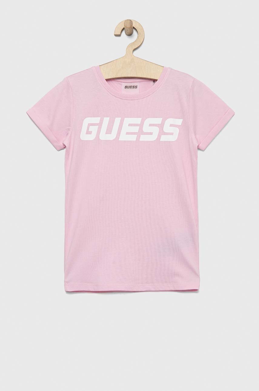 

Детска памучна тениска Guess в розово, Розов