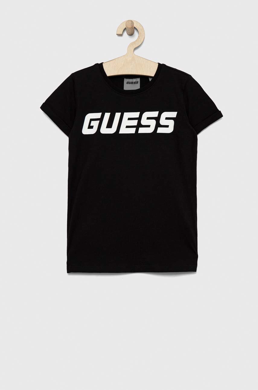 

Детская хлопковая футболка Guess цвет чёрный