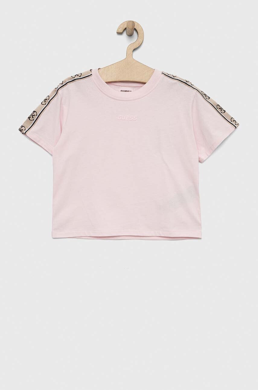 

Детская хлопковая футболка Guess цвет розовый