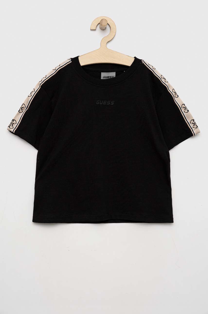 Детская хлопковая футболка Guess цвет чёрный Детская хлопковая футболка Guess цвет чёрный