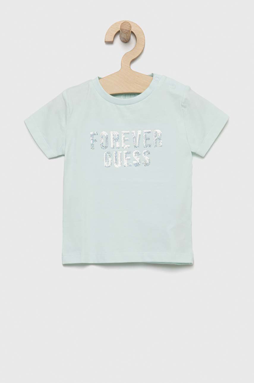Dětské tričko Guess tyrkysová barva - tyrkysová -  95 % Bavlna