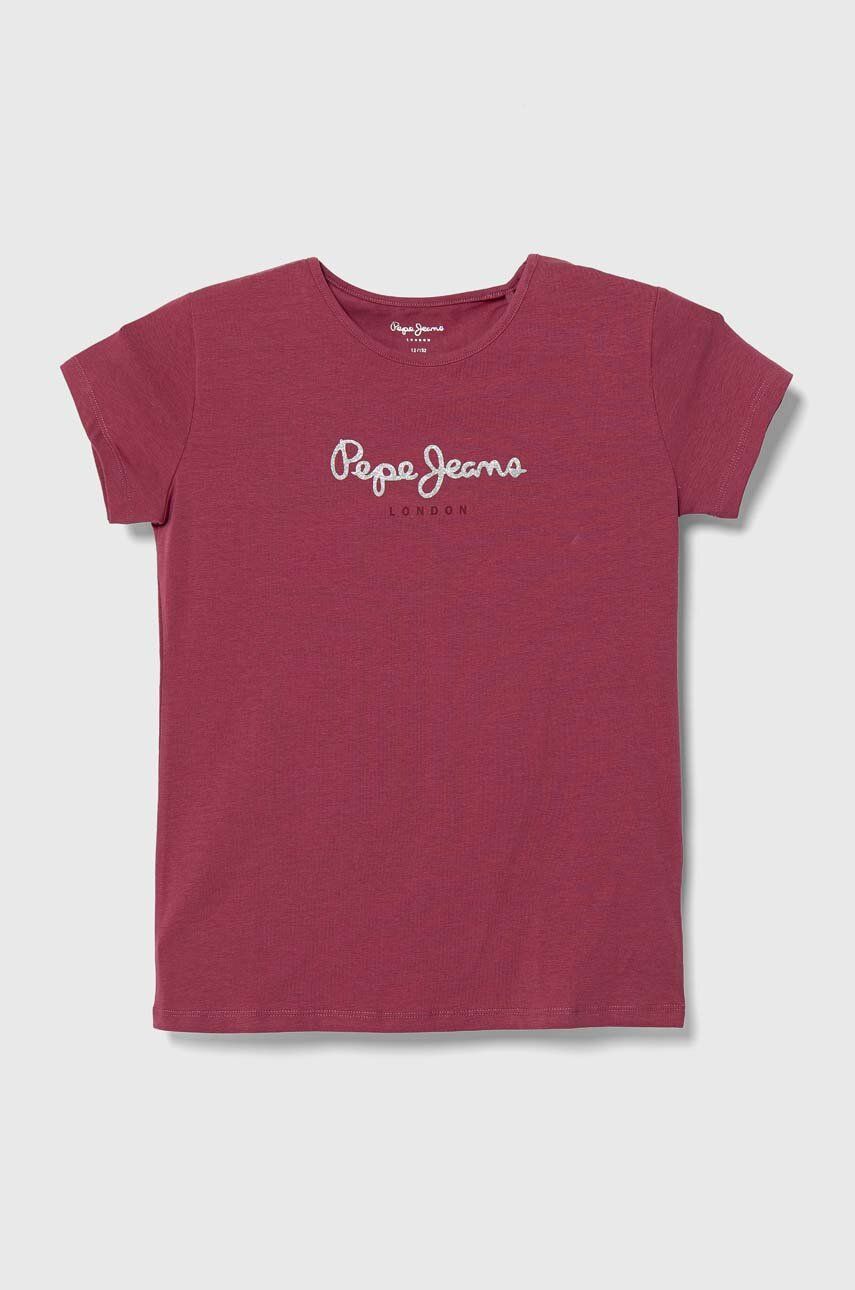 Dětské tričko Pepe Jeans vínová barva - burgundské - 95 % Bavlna