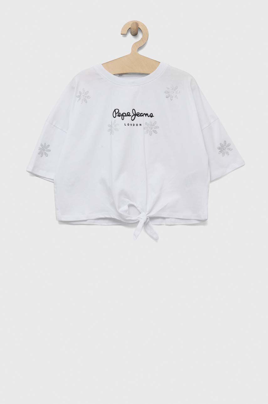 Levně Dětské bavlněné tričko Pepe Jeans Garland bílá barva