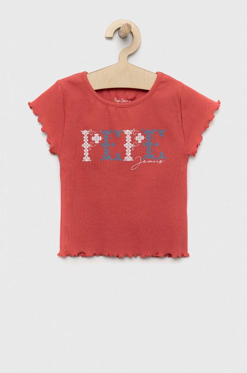 Dětské tričko Pepe Jeans PJL GJ Non-denim červená barva - červená -  95 % Bavlna