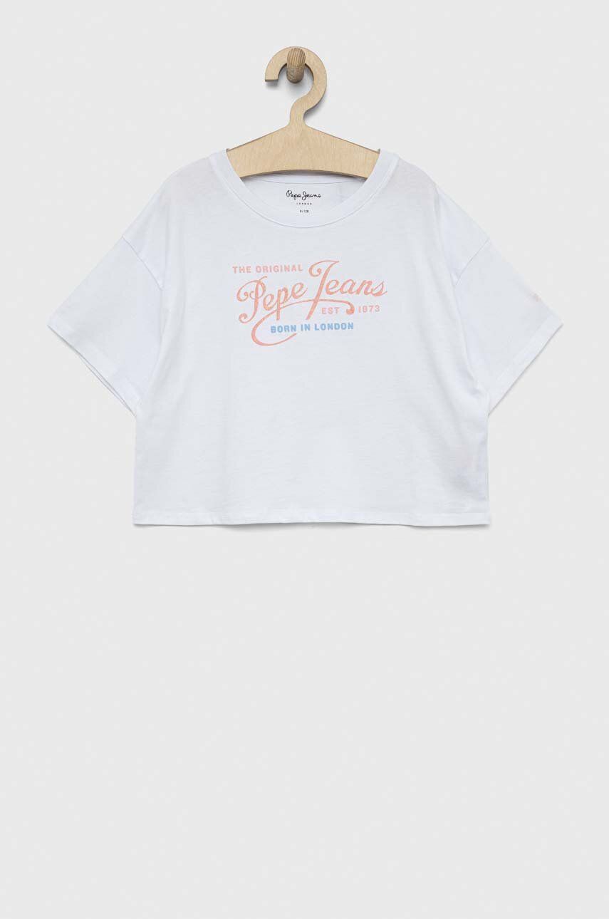 Levně Dětské bavlněné tričko Pepe Jeans Non-denim bílá barva