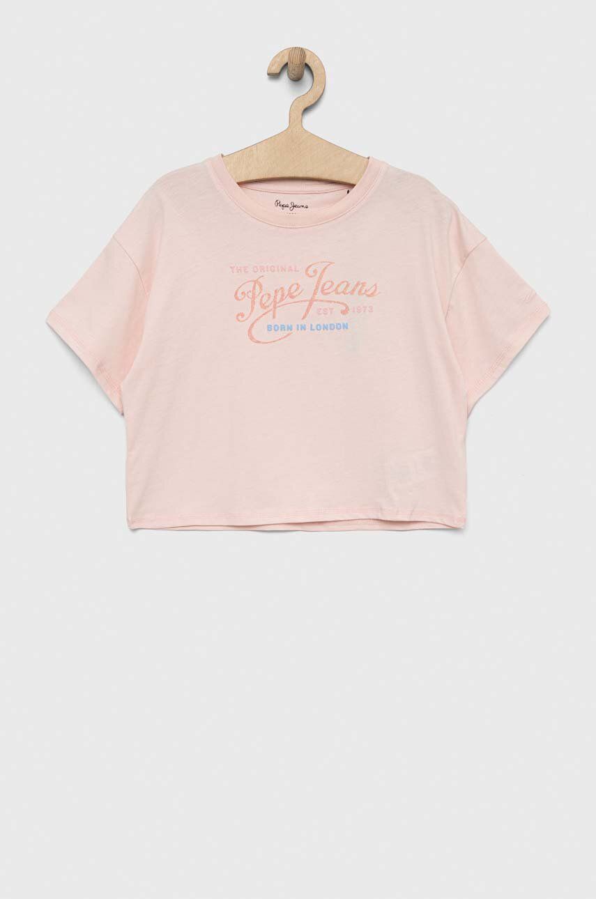 Levně Dětské bavlněné tričko Pepe Jeans Non-denim růžová barva