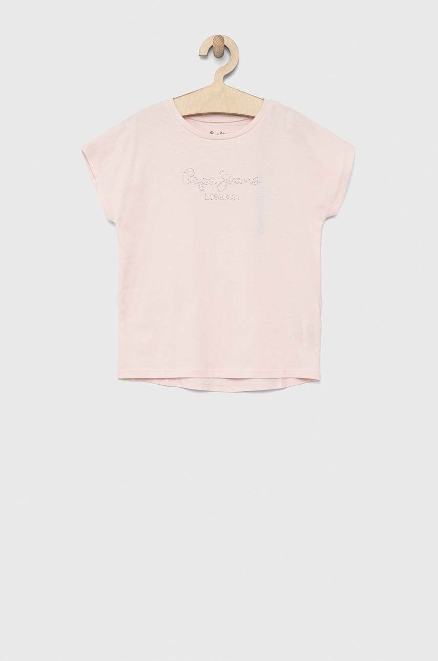 Levně Dětské bavlněné tričko Pepe Jeans Nuria růžová barva