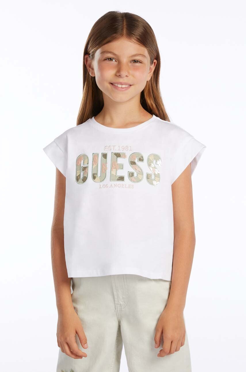 

Детская хлопковая футболка Guess цвет белый