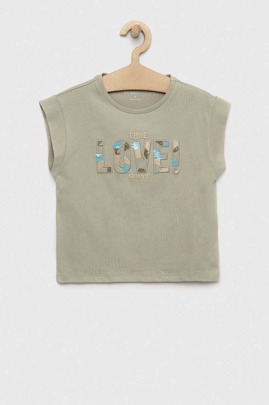 Детская хлопковая футболка Guess цвет зелёный Детская хлопковая футболка Guess цвет зелёный