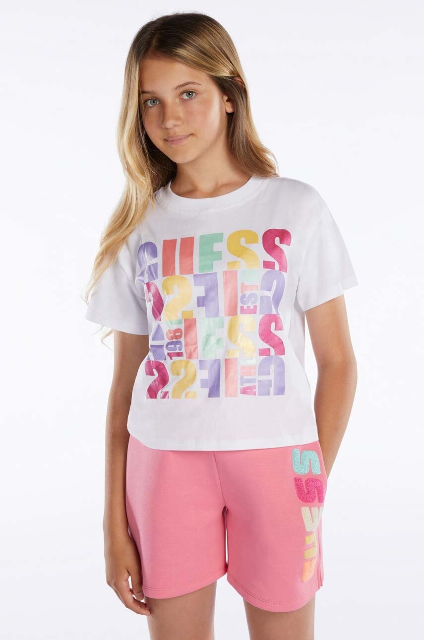 

Детская хлопковая футболка Guess цвет белый