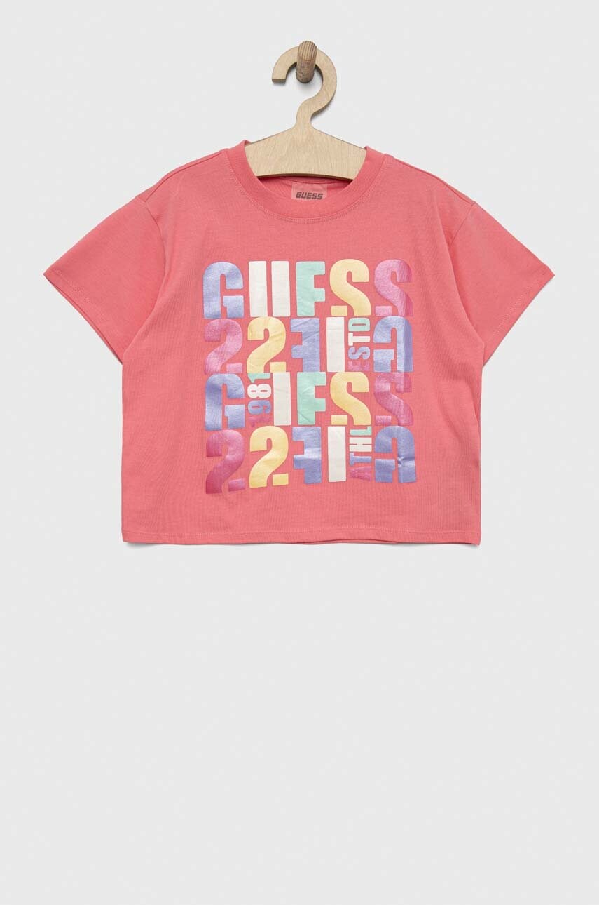 

Дитяча бавовняна футболка Guess колір рожевий