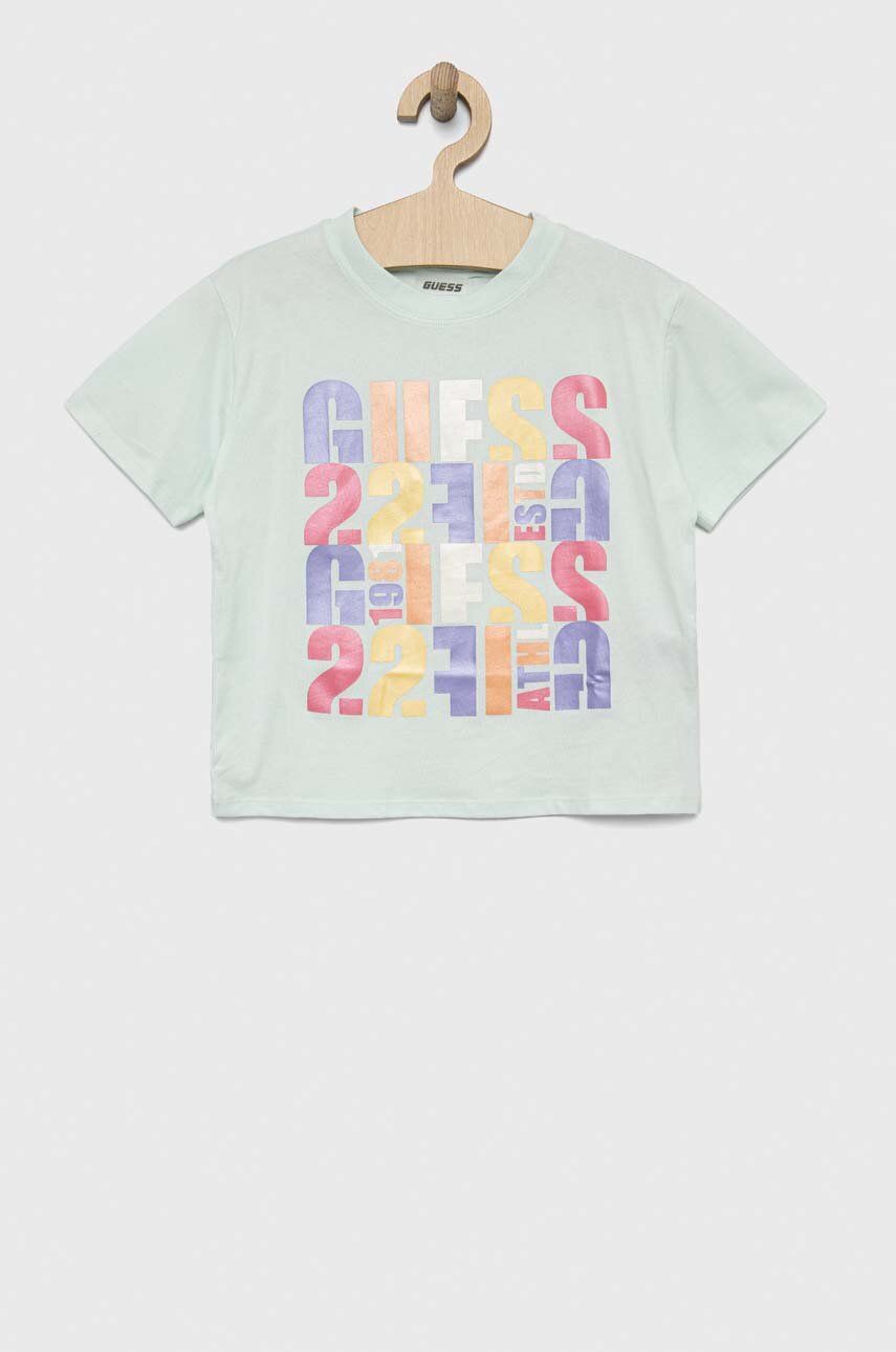 Dětské bavlněné tričko Guess tyrkysová barva - tyrkysová -  100 % Bavlna
