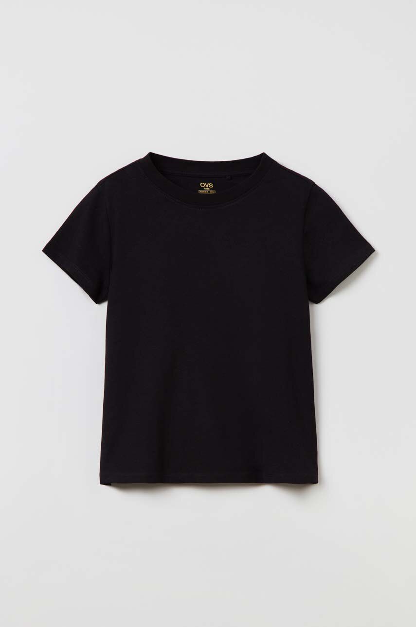 OVS tricou de bumbac pentru copii culoarea negru