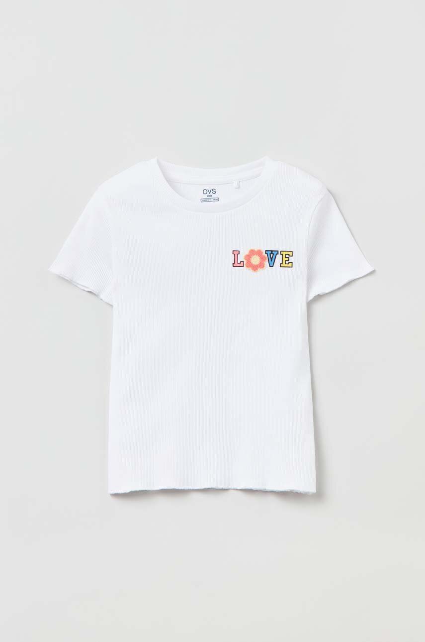 Levně Dětské bavlněné tričko OVS bílá barva