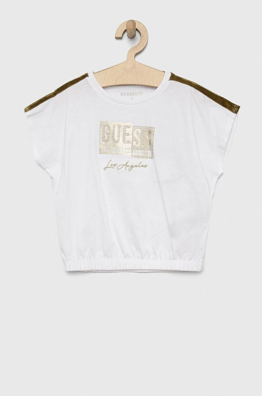 

Детская хлопковая футболка Guess цвет белый
