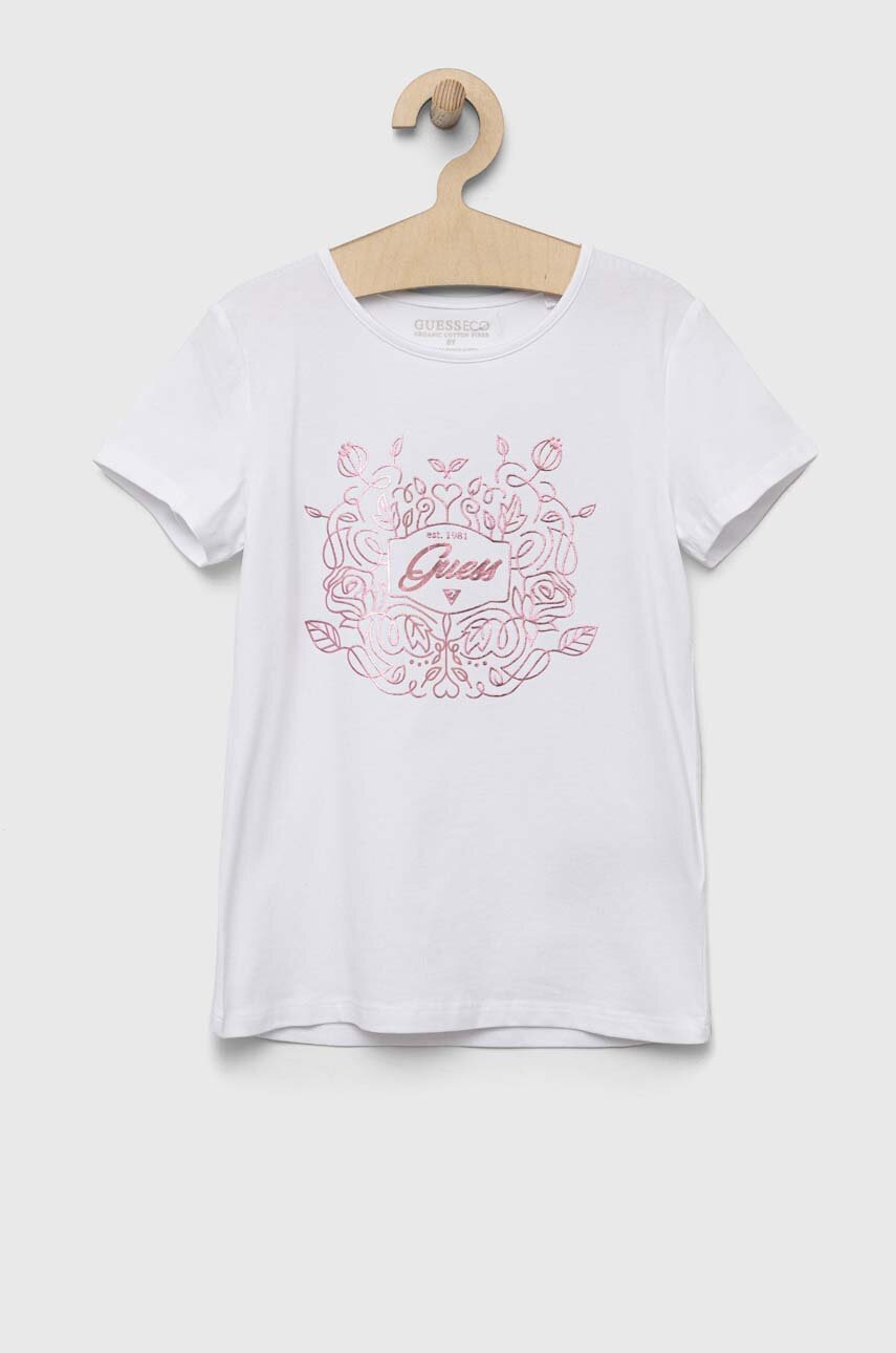 

Детская хлопковая футболка Guess цвет белый