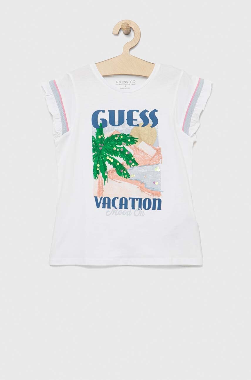 

Дитяча бавовняна футболка Guess колір білий