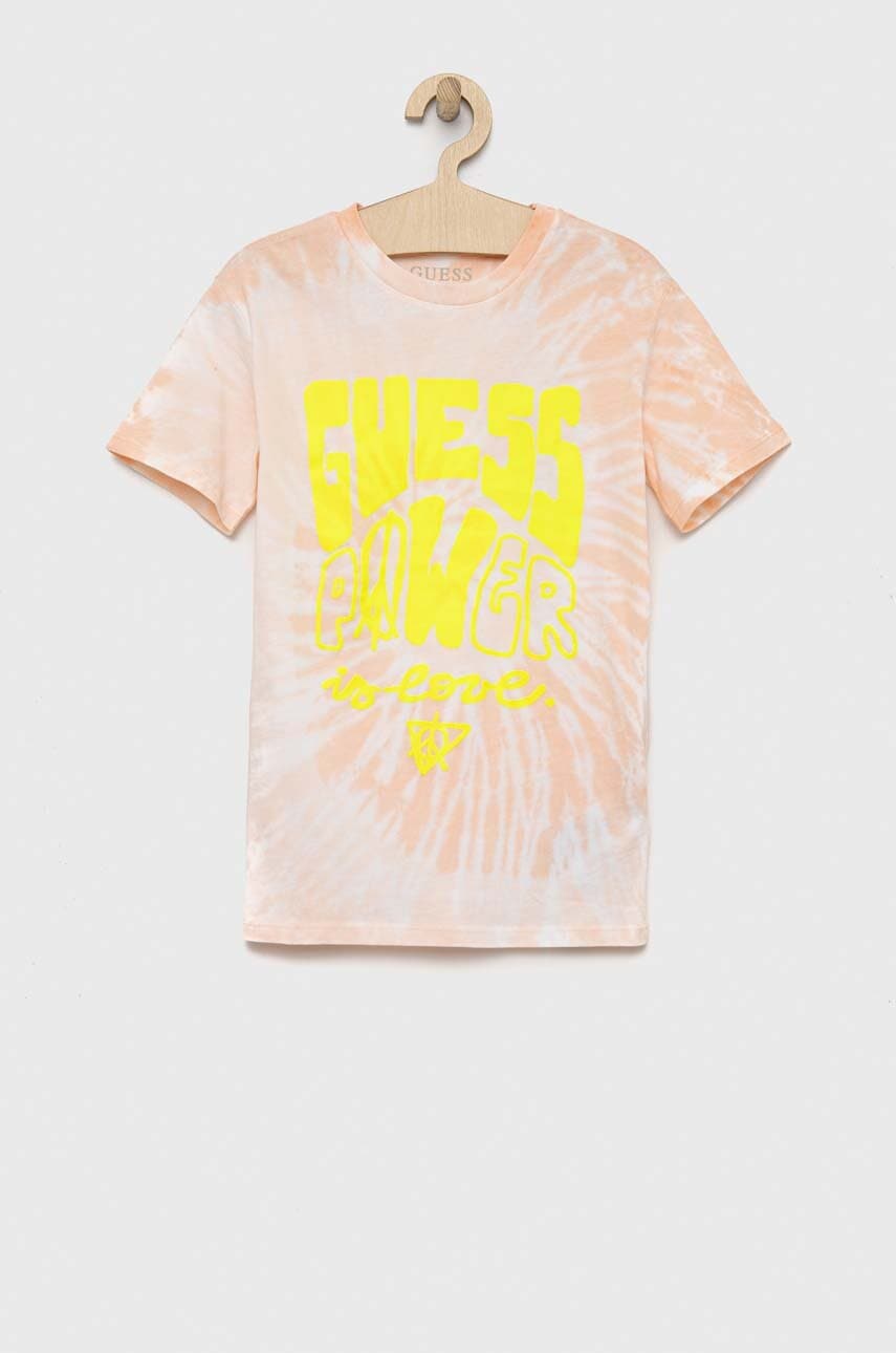 Детская хлопковая футболка Guess цвет оранжевый Детская хлопковая футболка Guess цвет оранжевый