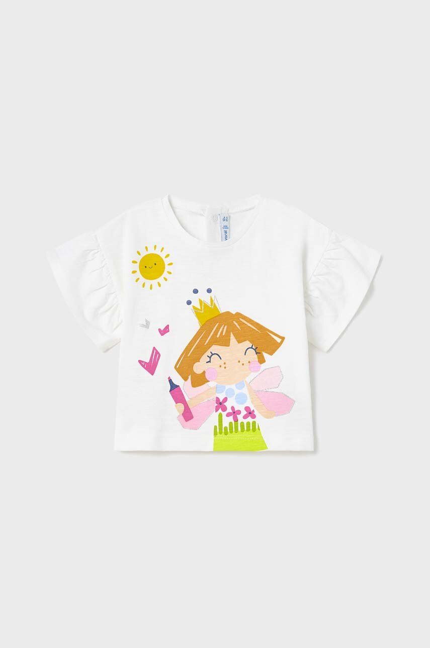 Levně Bavlněné dětské tričko Mayoral bílá barva