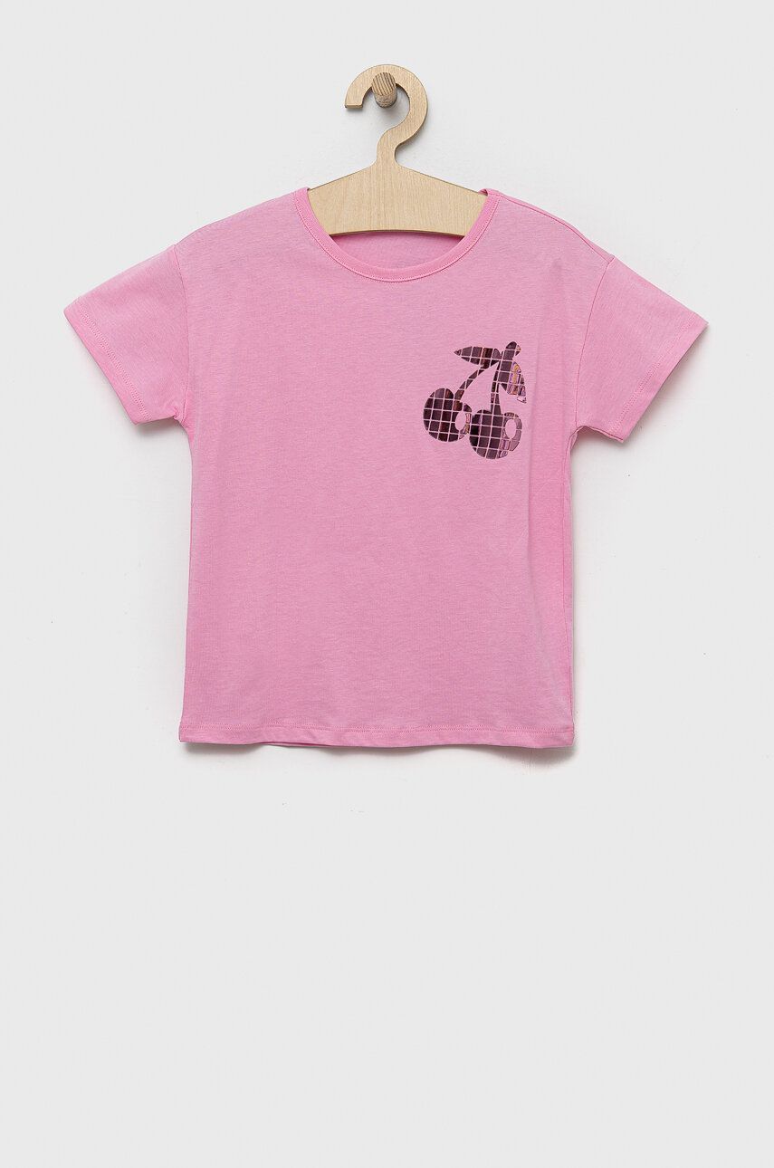 Levně Dětské bavlněné tričko United Colors of Benetton růžová barva