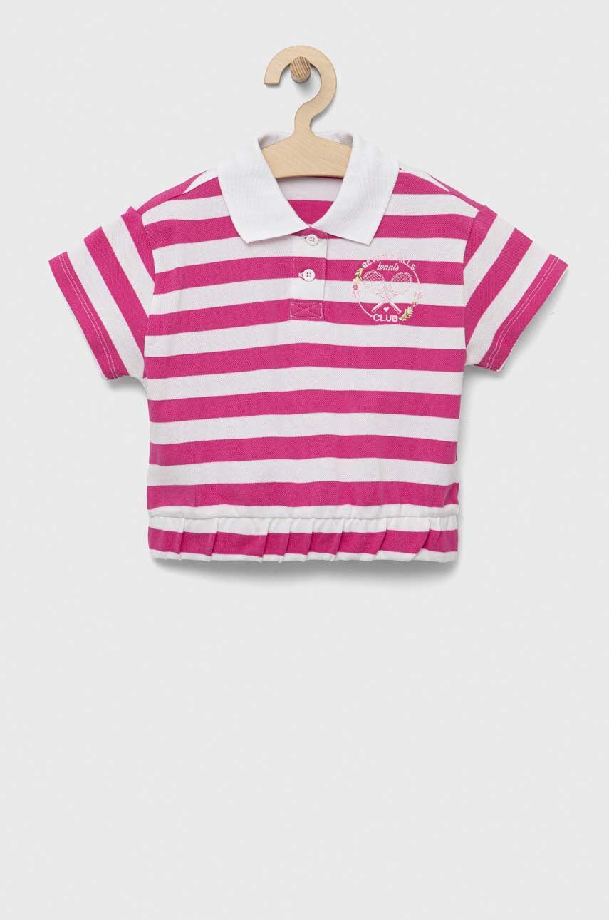 Levně Dětská bavlněná polokošile United Colors of Benetton růžová barva, s límečkem
