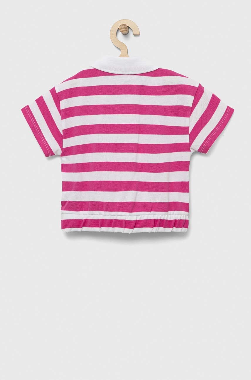 Детское хлопковое поло United Colors of Benetton цвет розовый с воротником