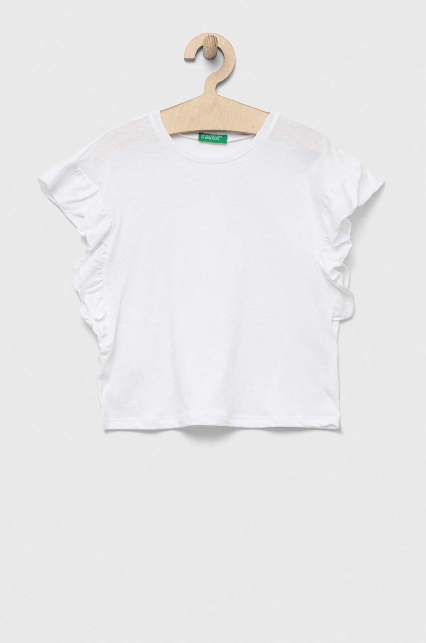 Tričko se lněnou směsí United Colors of Benetton bílá barva - bílá -  80 % Bavlna
