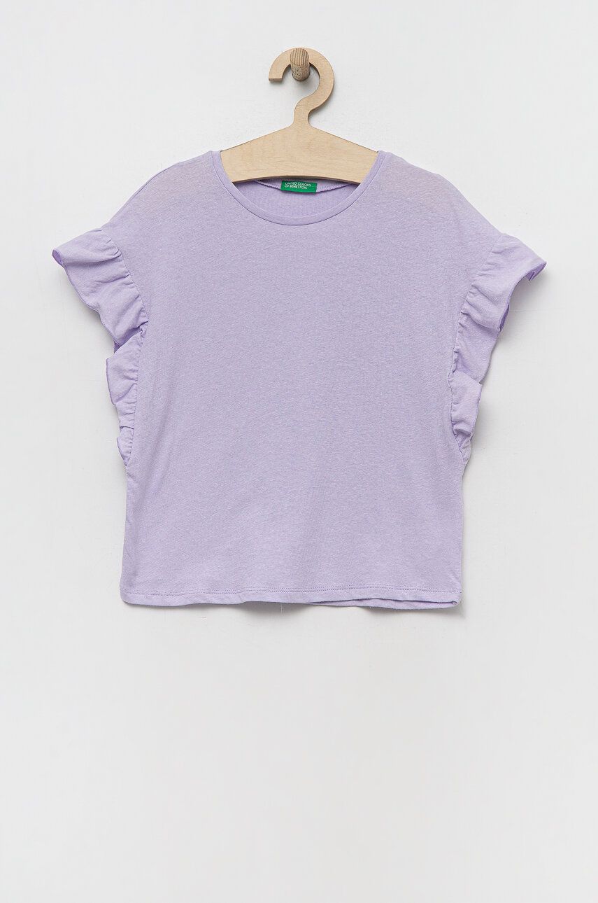 Tričko se lněnou směsí United Colors of Benetton fialová barva - fialová -  80 % Bavlna