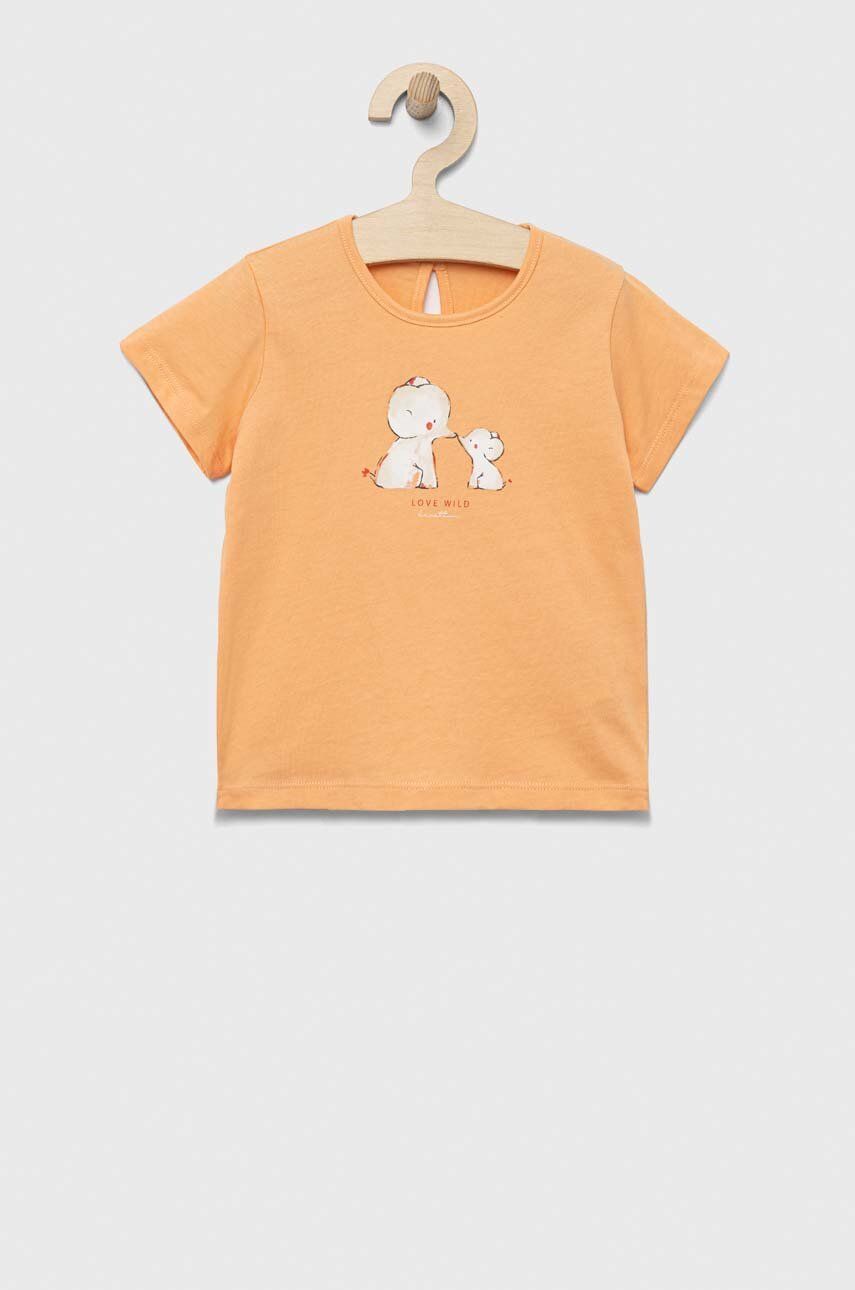 Levně Bavlněné dětské tričko United Colors of Benetton oranžová barva