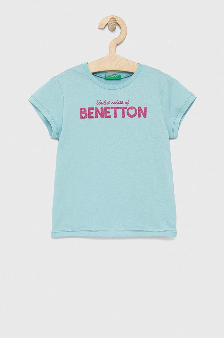 

Дитяча бавовняна футболка United Colors of Benetton колір бірюзовий