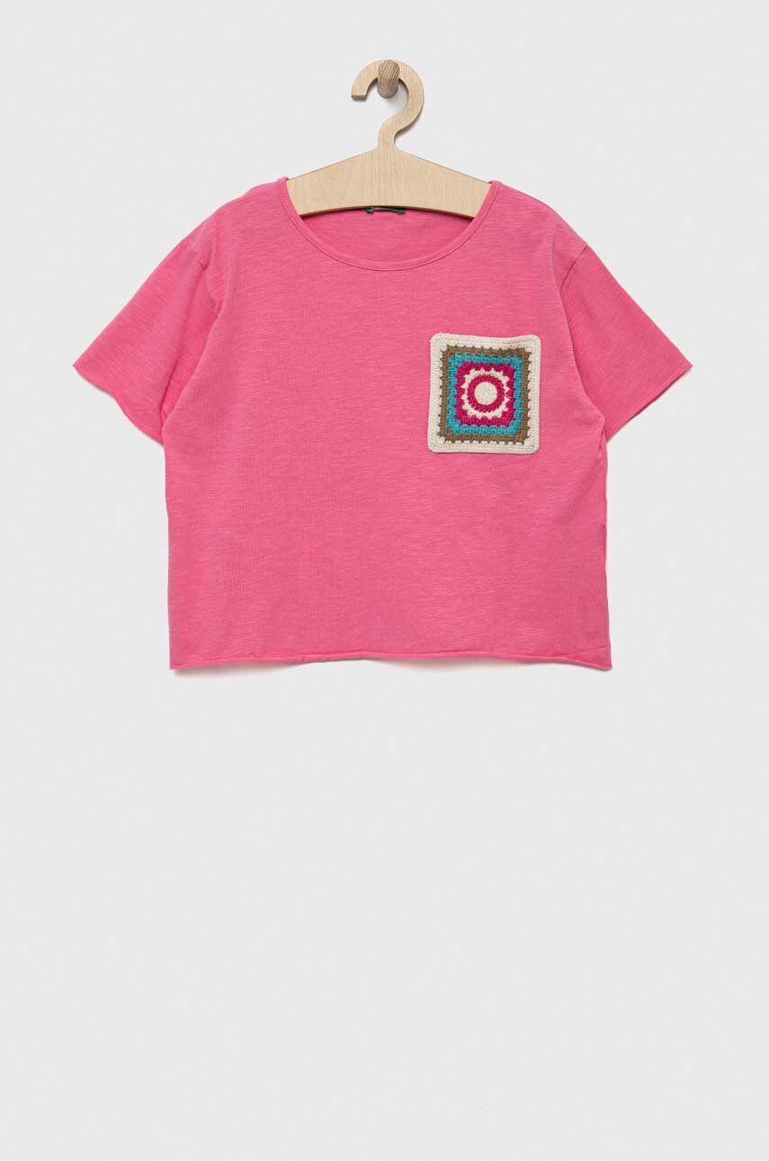 Levně Dětské tričko United Colors of Benetton růžová barva