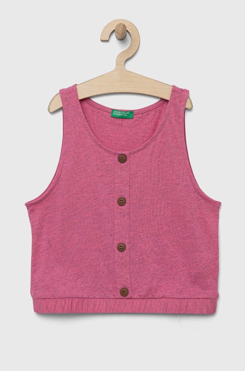 United Colors of Benetton top din bumbac pentru copii culoarea roz