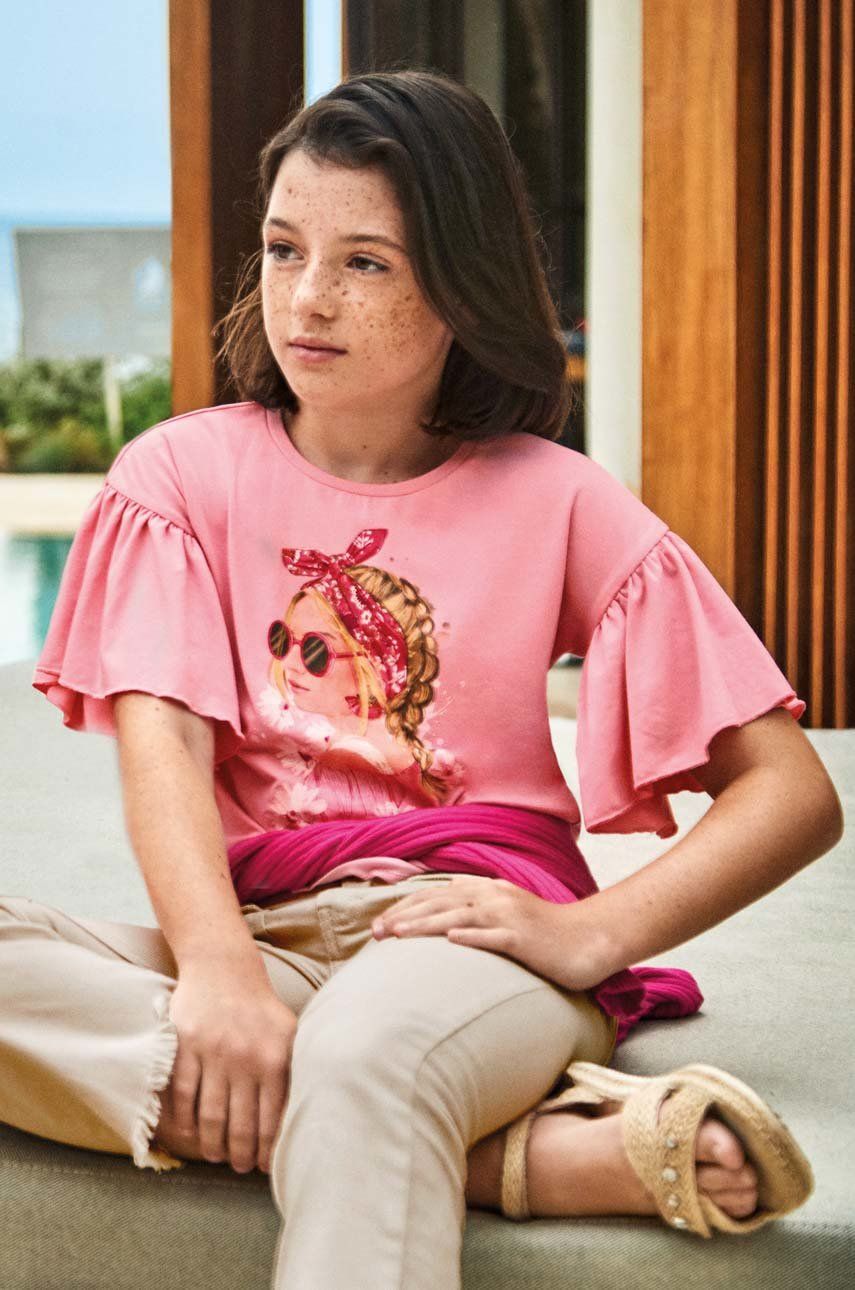 Levně Dětské tričko Mayoral růžová barva