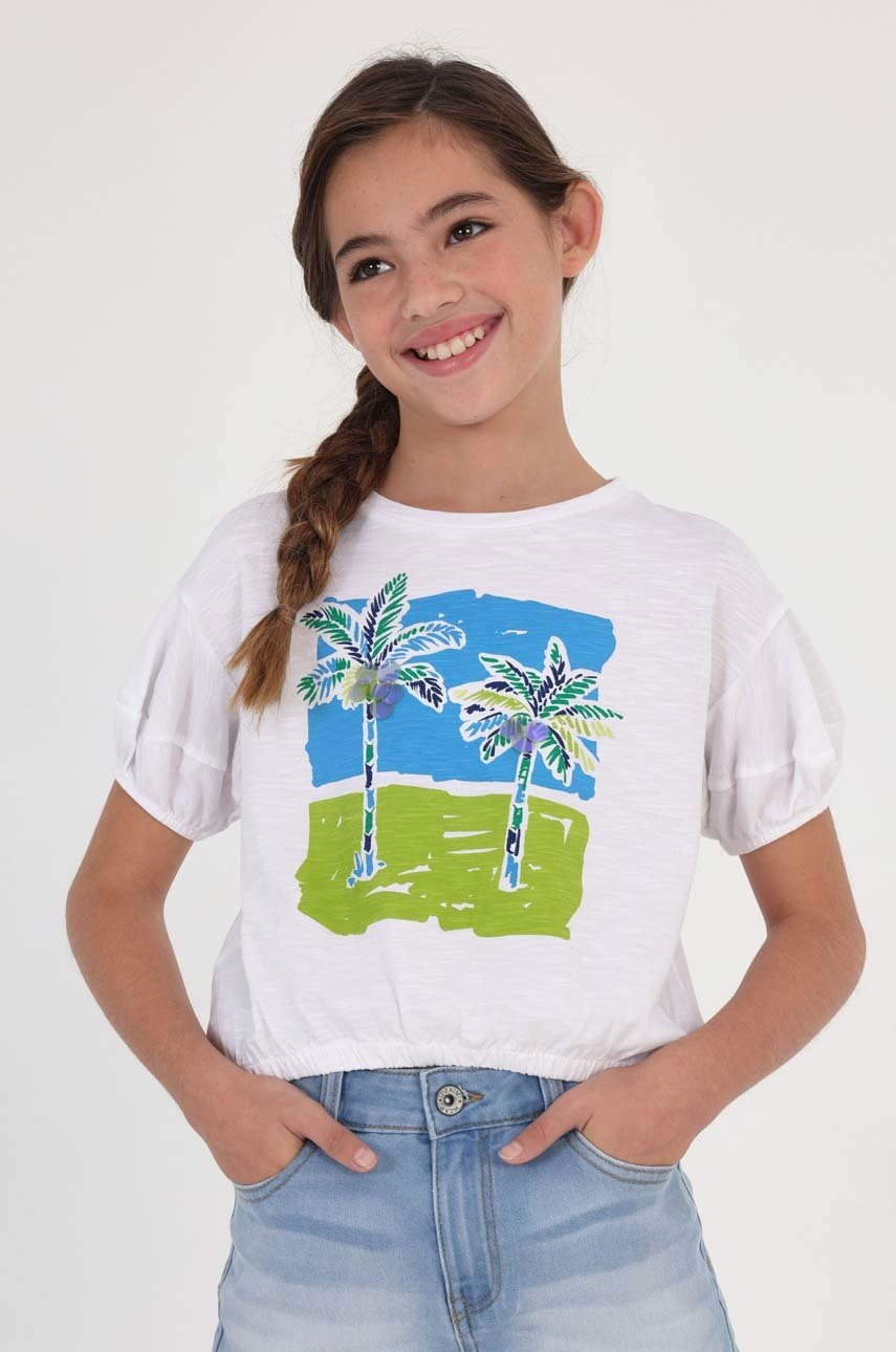 Дитяча бавовняна футболка Mayoral колір білий Дитяча бавовняна футболка Mayoral колір білий