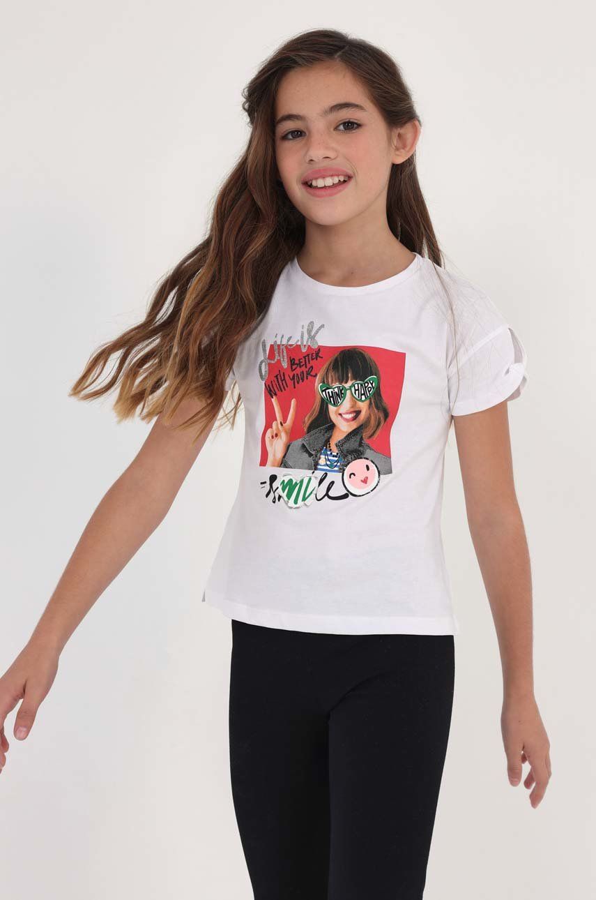 E-shop Dětské bavlněné tričko Mayoral bílá barva