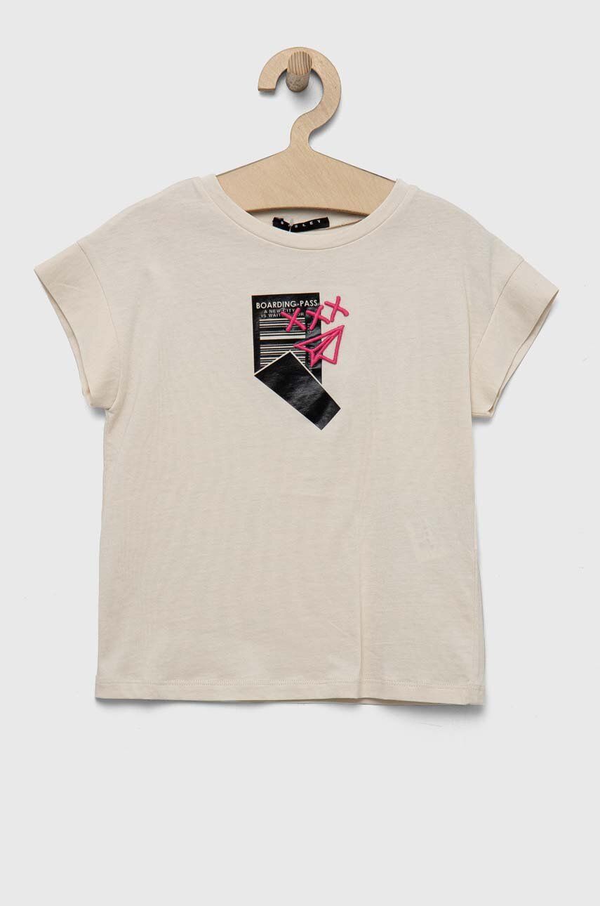E-shop Dětské bavlněné tričko Sisley béžová barva