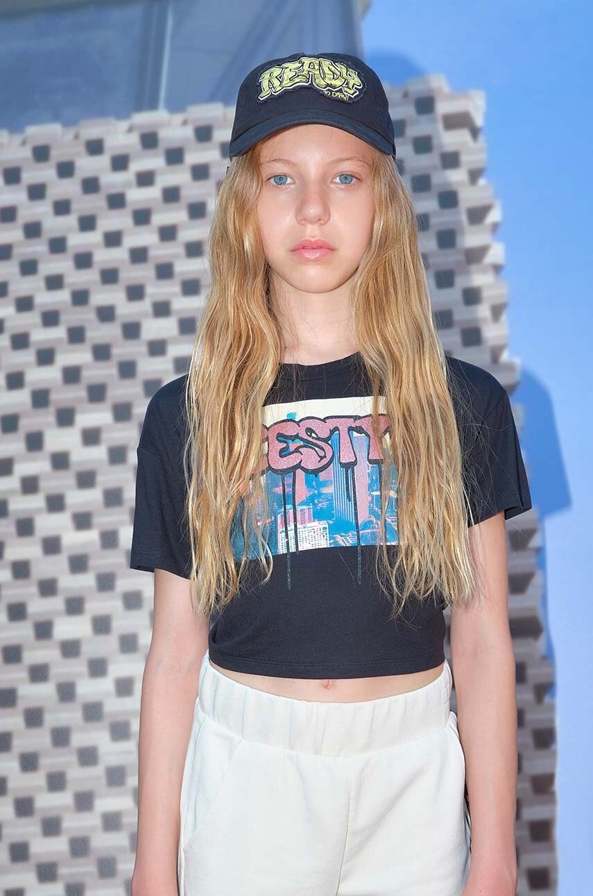 Детская хлопковая футболка Sisley цвет чёрный Детская хлопковая футболка Sisley цвет чёрный