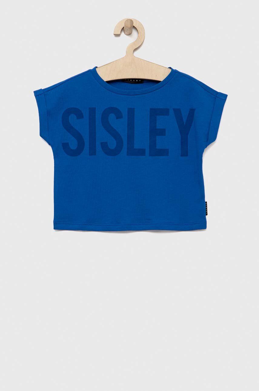 Sisley tricou de bumbac pentru copii culoarea albastru marin